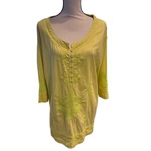 Women’s Soft Surroundings Yellow Embroidered Tunic Top Size 1X